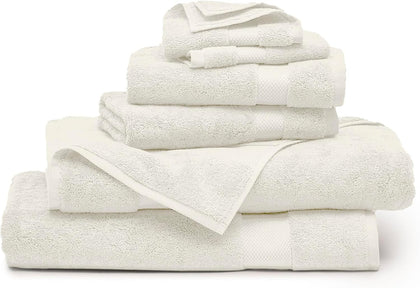 Plush Bath Sheet Set, 6 Pieces, Cream | 2 Oversized Bath Sheets, 2 Hand Towels & 2 Washcloths - 100% Organic Cotton