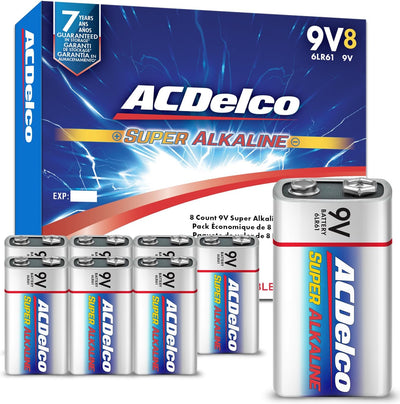 ACDelco 8-Count 9V Batteries, Maximum Power Super Alkaline Battery for Home and Office, 7-Year Shelf Life, Reclosable