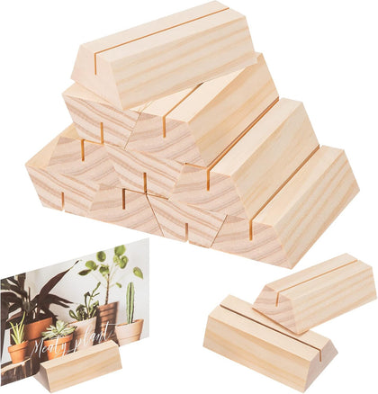 12 Pcs Wood Place Card Holders 3 x 1.57'' Trapezoidal Wooden Table Number Holder Sign Support Stand for Name Card for