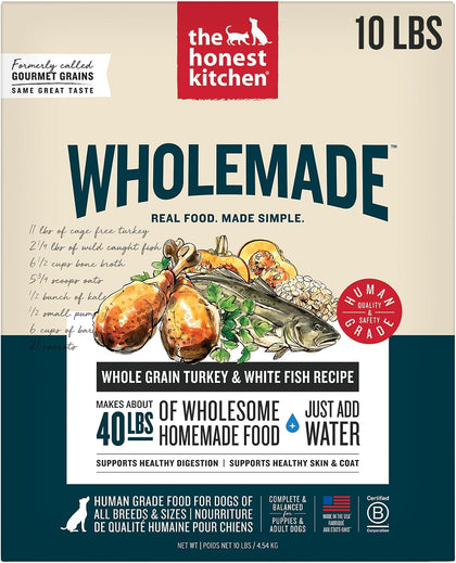 Human Grade Wholemade Dehydrated Whole Grain Dog Food, Whole Grain Turkey and White Fish, 10lbs