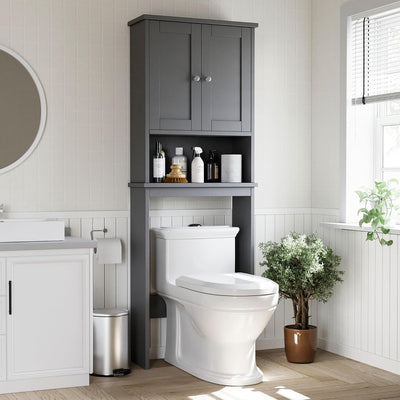 Over the Toilet Storage Cabinet, Bathroom Shelf Organizer with Anti-Tip Device Small Freestanding Space Saver with