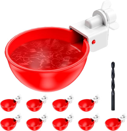 Chicken Waterer Cups, Automatic DIY Chicken Water Bowl 10 Pack | Chicken Flock Waterer Cups with 3/8'' Hole Saw for