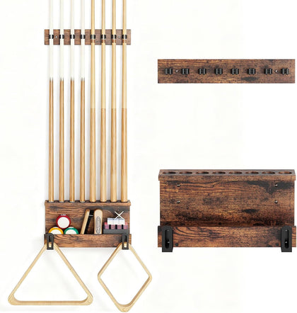 Wall Mount Pool Cue Holder – Hardwood Billiards Cue Rack for 8 Sticks, Pool Stick Wall Mount Storage Organizer, Pool