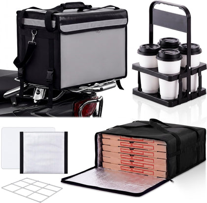 Insulated Food Delivery Bag Set for Motorcycle Bike, Black, 48 L