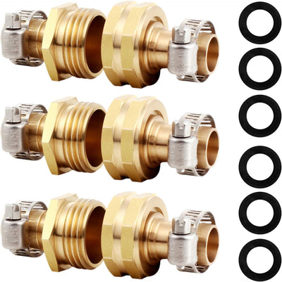 Solid Brass Garden Hose Repair Connector with Clamps Hose End Repair Kit,Fit for Male and Female Hose Fittings (5/8"-3 Set)
