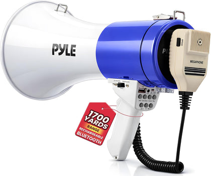 50W Portable Megaphone Bullhorn with Bluetooth, USB/TF Card Reader, Type-C Rechargeable Battery, 260s Recording Siren