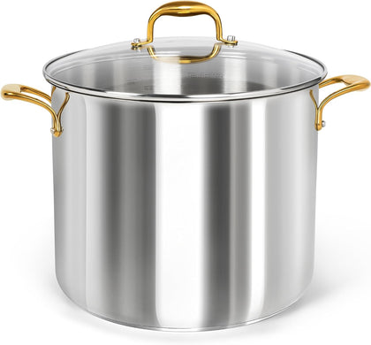 Stainless Steel Stock Pot - 20 Quart Soup Pot with Lid & Ergonomic Handle, Extra-Large Pots for Cooking, Suitable for
