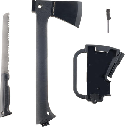 Camping Hand Axe and Survival Gear - Lightweight Hatchet with Nested Serrated Wood Saw Knife and Magnesium Fire
