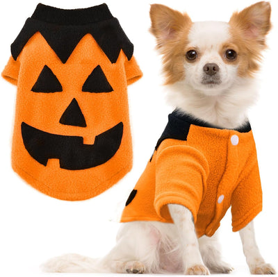 Dog Halloween Sweater Soft Fleece Puppy Cat Fall Winter Clothes Cute Pumpkin Halloween Dog Costumes with Sleeves
