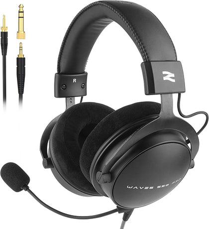Studio Monitor Headphones for Recording, Wired Over Ear Studio Headphones with Detachable Boom Microphone
