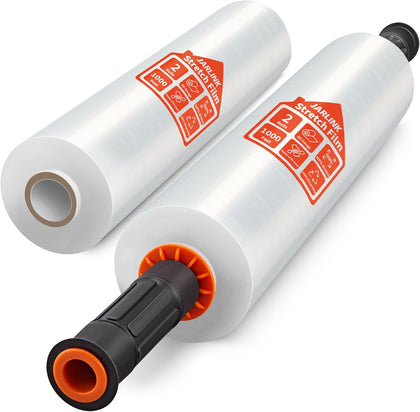 Stretch Film, 15" x 1000' Shrink Pallet Wrap W/Handles, 60 Gauge | 2 Pack Clear stretch wrap Rolls, Industrial