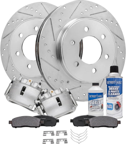 Front Brake Kit for 4WD 05-08 Ford F-150 Lincoln Mark LT | Drilled & Slotted Brake Rotors Calipers Ceramic Brake Pads