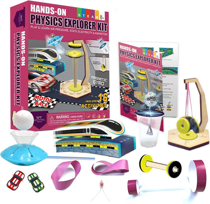Physics Science Kit for Kids Ages 8-12 | STEM Educational Gift with 16 Experiments | Static Electricity, Magnetism &