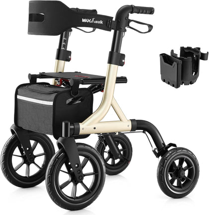 Walkers for Seniors, Rollator Walker with Seat, 12" Big Rubber Wheels All Terrain Rollator Walker with Backrest