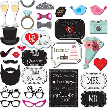 Wedding Photobooth Props Kit, Engagement Photo Booth Accessories with Wooden Dowels for Bridal Shower Wedding Favour