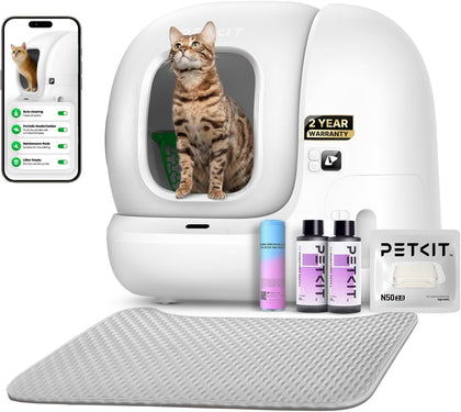 Upgraded Automatic Cat Litter Box 2-Way Odor Remover & 20 Trash Bags,App Control Smart Robot with Anti-Scratch Inner