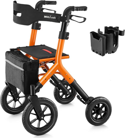 Rollator Walker with Seat, Tall Walkers for Seniors, 12" Big Rubber Wheels All Terrain Rollator Walker with Backrest