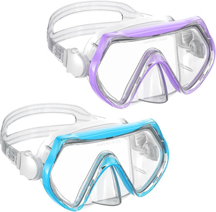 Kids Swim Goggles, Swimming Snorkel Diving Mask with Nose Cover for Youth 6-14 Tempered-Glass Panoramic View