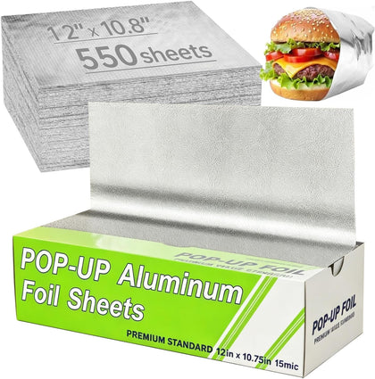 Aluminum Foil Sheets, 12" x 10.75" Pre-Cut Aluminum Tin Foil Sheet 550 Ct