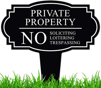 Private Property No Soliciting Liotering Trespassing Sign, Inground 11x11 Inches, Rust Free ACM, Fade Resistant, Made