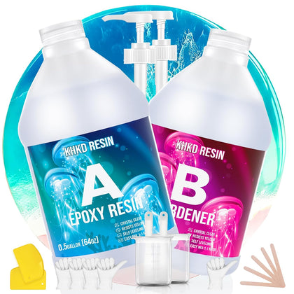 Epoxy Resin,KHKD RESIN 1 Gallon Epoxy Resin Kit-2 Part Crystal Clear Resin | Resina Epoxica, High Gloss Odorless,UV &