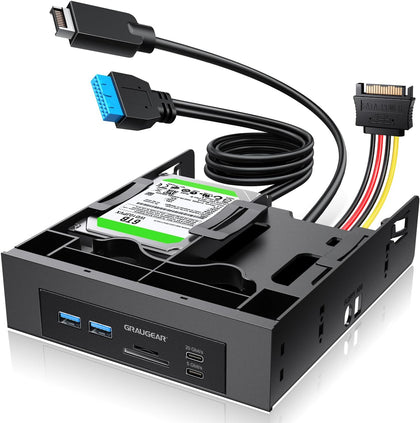 5.25” Front Panel USB Hub, Internal SD/microSD Card Reader for Desktop PC, Gen2x2 20Gbps USB-C Port, Dual 2.5"