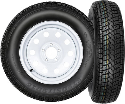 2 Pack 205/75/15 Trailer Tire and Wheel Assembly, 5 Lug on 4.5 Inch PCD with 15" Rims Load Range C 6PR White