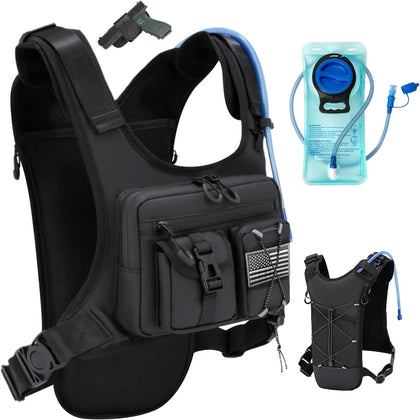 USA Patent Running Hydration Vest Backpack, Lightweight Chest Pack with 2.0L Water Bladder Bag Daypack for Hiking
