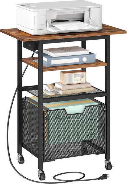 Printer Stand with Hanging File Drawer, Rolling Printer Cart on Wheels, Mobile Filing Cabinet Storage Shelf, Home