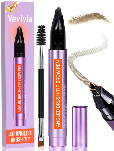 Vevivia Angled Brush Eyebrow Pen, Waterproof Hair-Like Strokes, Brown