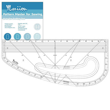 16" Imperial Pattern Master & French Curve Ruler for Sewing | 3mm Non-Yellowing Acrylic, 60° & 45° Angle Lines, 1/16"