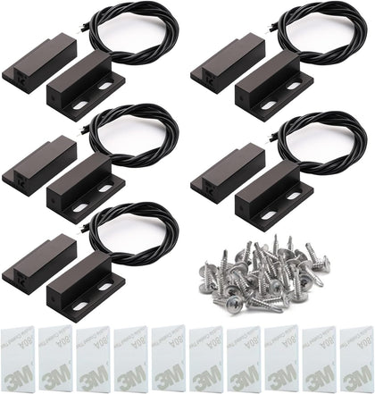 Gebildet 5pcs Recessed Wired Security Window Gate Contact Sensor Alarm Magnetic Reed Switch Black, Magnetic Door Sensor, Normally Closed Magnetic Switch