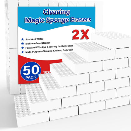 Magic Sponge Erasers, 50 Pack 2X Density Stronger Melamine Sponge