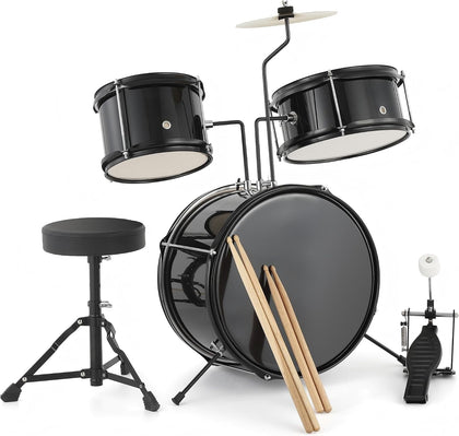3-Piece Drum Set, Complete Beginner Percussion Set Music Practice | Junior Drum Kit with Dual Tom-Toms, Floor Tom