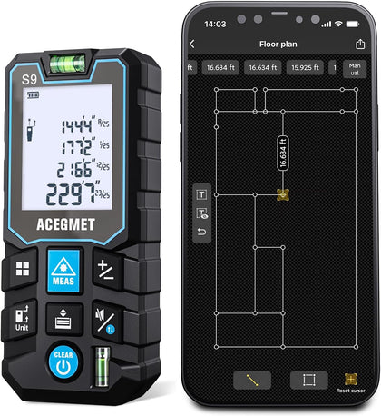 Laser Measure with Phone App, 229ft/70m Laser Measurement Tool with 2 Bubble Levels, LCD Backlit Display, IP54