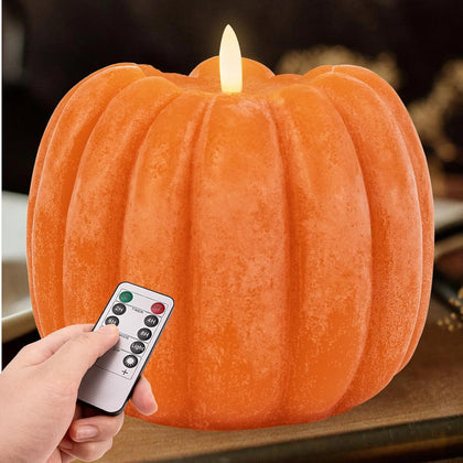 Fall Decorations for Home - Flickering Flameless Wax Pumpkin LED Candle | Timer Remote Control, Fall Decor