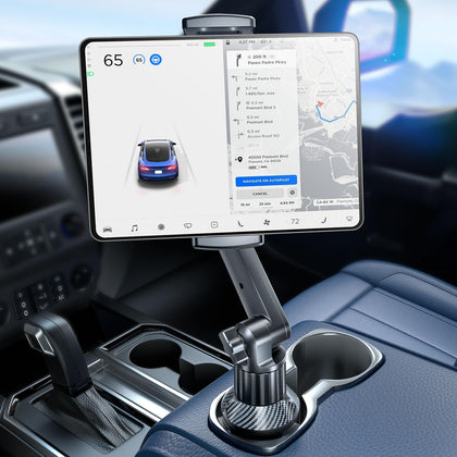 Tablet Holder for Car, for iPad Stand Cup Holder Car Mount with 1.57" Depth Large Clamp 15" Height Adjustable Tab