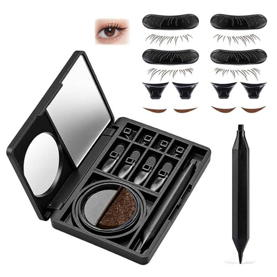 3 in 1 Black Box Eyelash Stamp Kit,Cat Wing Eyeliner & Lower Lash & Freckle Marking Stamping Tool,Brown