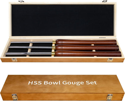 3-Pack M2 HSS Bowl Gouge Set, Side Grind Wood Turning Chisels | M2 High-Speed Steel With HRC60 Hardness, Side Grind