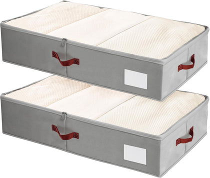Under Bed Storage Bins with Clear PVC Lids – 2 Pack Large Underbed Organizers with Heavy-Duty Handles, Reinforced