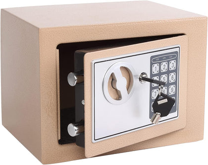 Small Steel Security Safe Box with Keypad,Key;0.23 Cu Ft, Gold | Electronic Digital Secure,9.1" W x 6.7" D x 6.7"