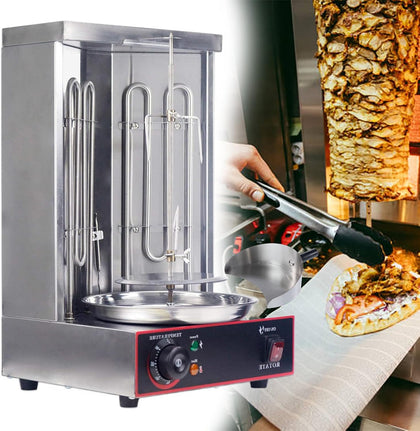 Electric Shawarma Machine, Home Vertical Rotisserie, Gyro Broiler, with 2 Heating Tubes, Meat Catcher for Outdoor