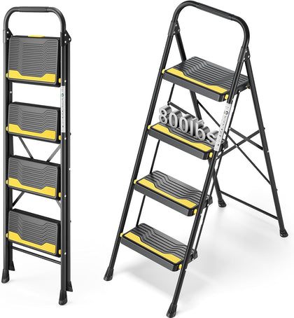 4 Step Ladder, Heavy-Duty Pass 800lb Capacity Test, Wide Anti-Slip Steps & Secure Handrail Compact, Folding Step