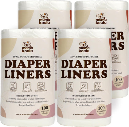 Disposable Natural Bboo Diaper Liners for Cloth Diapers, 400 Sheets (4 Pack)