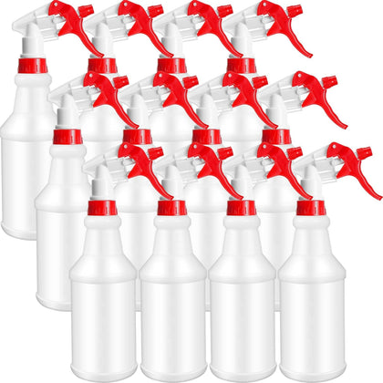 12 Pcs 16 Oz Plastic Spray Bottle, Adjustable Empty Reusable Sprayer for Cleaning, Planting, Water, Bathroom and