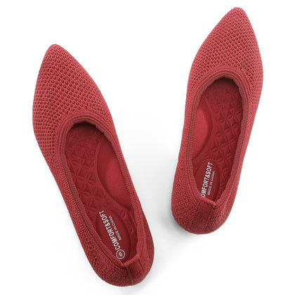 Womens Pointed Toe Flats Knit Dress Shoes Comfort Women Shoes Softable Red, 6