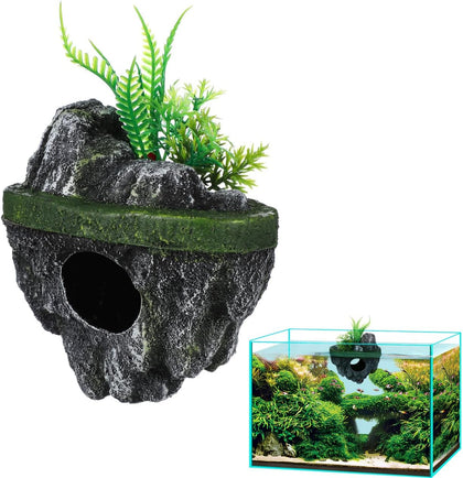 Floating Aquarium Decor, Fish Tank Decorated Rock for Betta Fish Guppies Goldfish Shrimps Hermit Crabs Realistic Rock