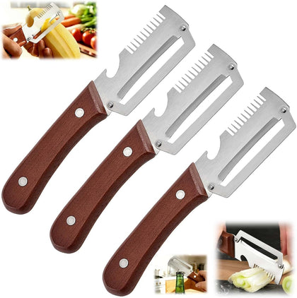Multifunctional Vegetable Peeler,With wooden handle & bottle opener and grater 3 in 1 kitchen gadgets for potatoes