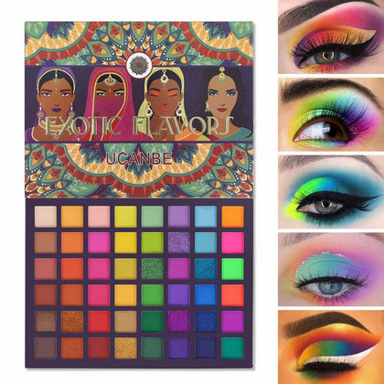 EXOTIC FLAVORS Neon Eyeshadow Makeup Palette - 48 Colorful High Pigmented - Rainbow Matte Shimmer Glitter Eye Shadow