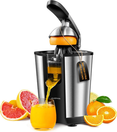 Electric Orange Juicer, Citrus Juicer Squeezer with 2 Cones and Soft Grip Handle for Effortless Juicing, Stainless